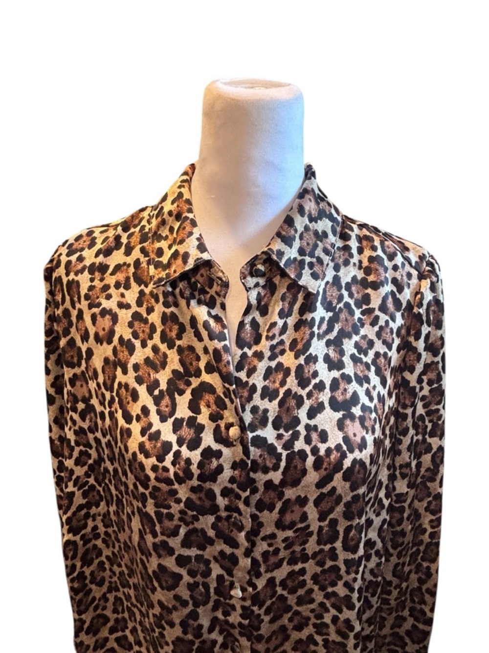 Leopard Print Button Up Blouse Animal Print Long Sleeve Top Chic Oversized